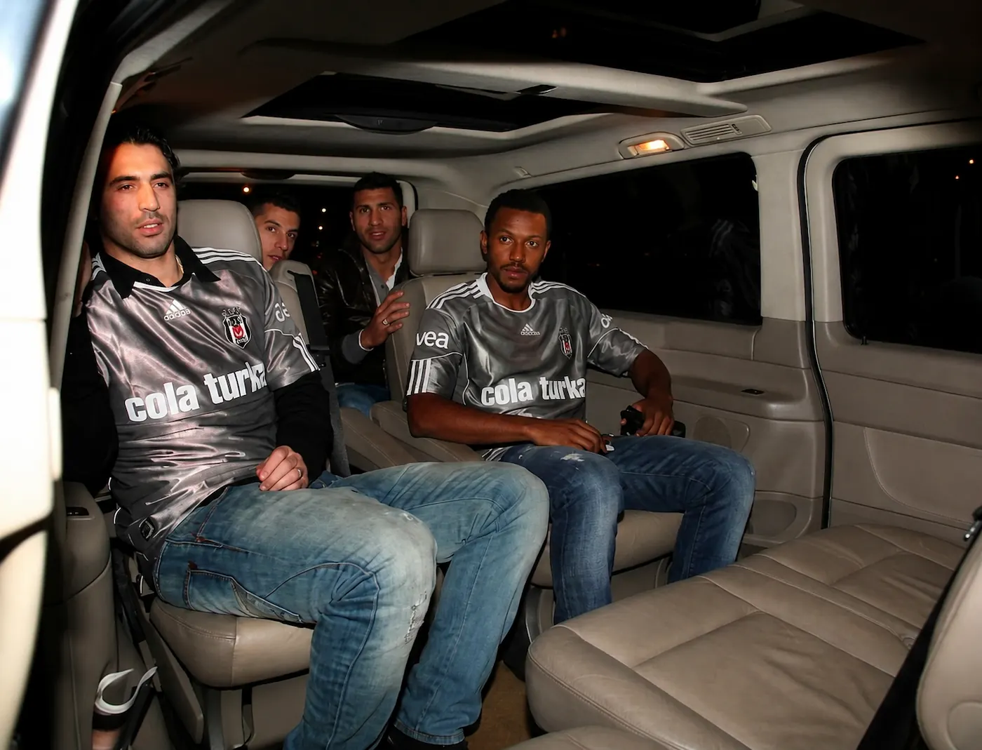 Beşiktaş footballers Hugo Almeida, Simão Sabrosa, Ricardo Quaresma and Manuel Fernandes inside a chauffeur-driven VIP vehicle in Istanbul