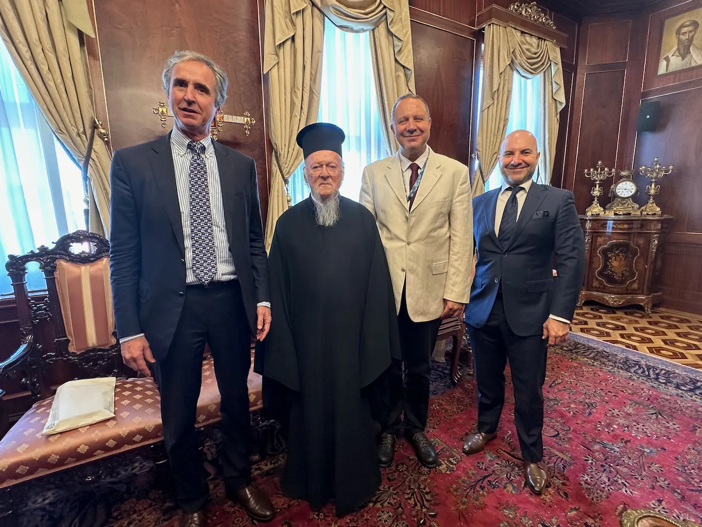 Ecumenical Patriarch Bartholomew with Illusthrone guests during a private lunch at the Ecumenical Patriarchate in Istanbul